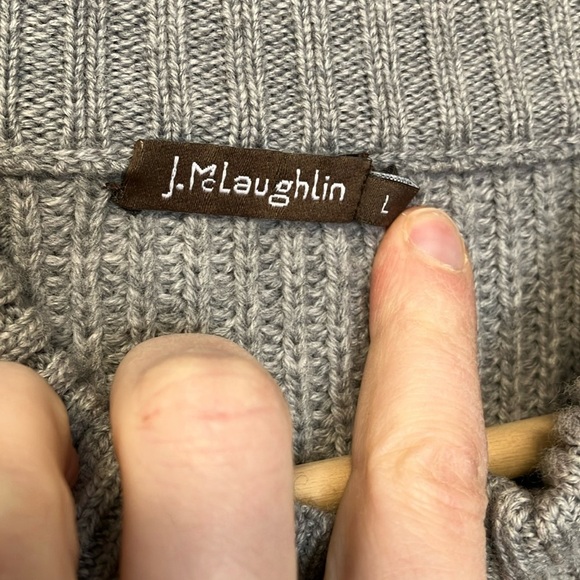 NWOT J. McLaughlin Gray Cardigan Sweater 100% merino wool with Mock Neck - Picture 2 of 5